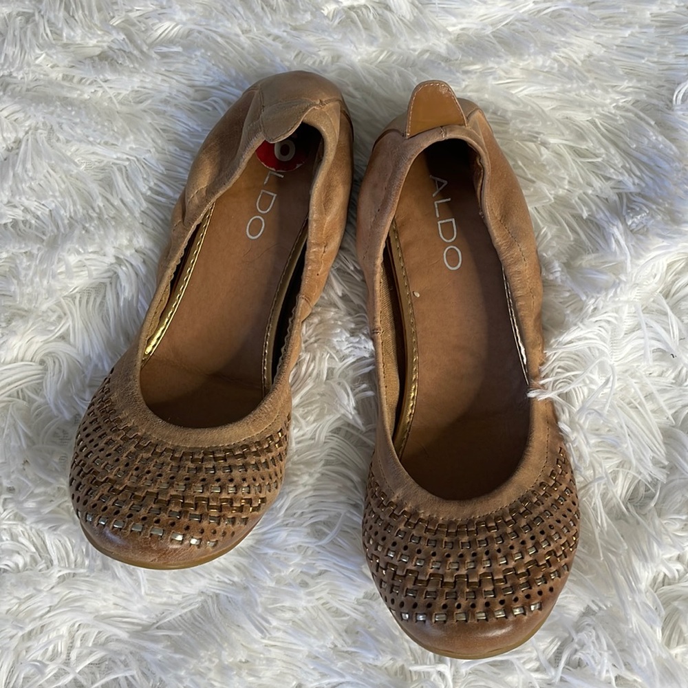 ALDO Leather Ballet Flats Tan Size 36